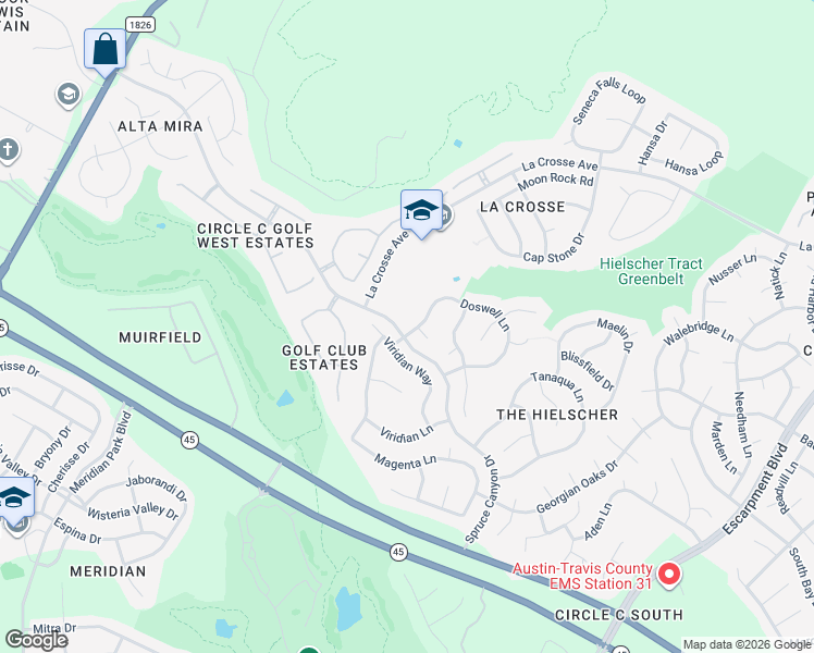 map of restaurants, bars, coffee shops, grocery stores, and more near 7516 Doswell Lane in Austin