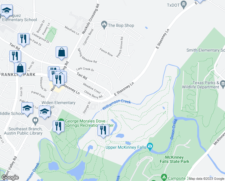 map of restaurants, bars, coffee shops, grocery stores, and more near 5801 Walnut Hollow Cove in Austin
