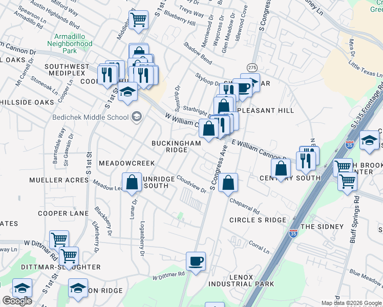 map of restaurants, bars, coffee shops, grocery stores, and more near 6801 Moonmont Dr in Austin