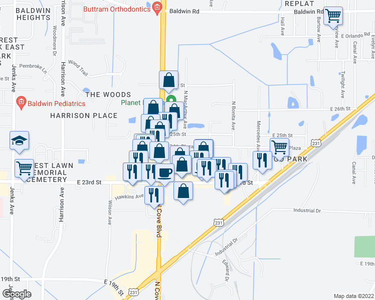 map of restaurants, bars, coffee shops, grocery stores, and more near 808 East 24th Plaza in Panama City