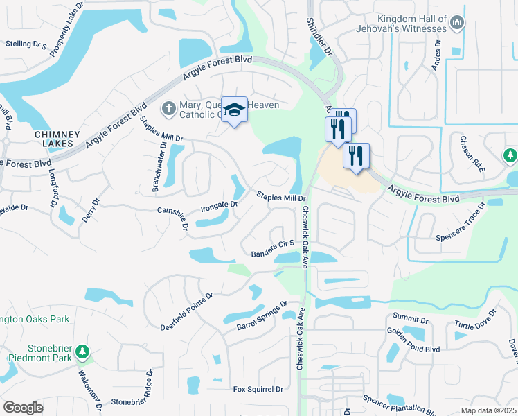 map of restaurants, bars, coffee shops, grocery stores, and more near 8838 Camshire Drive in Jacksonville
