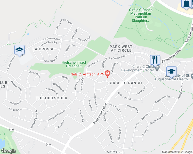 map of restaurants, bars, coffee shops, grocery stores, and more near 10806 Greymere Court in Austin