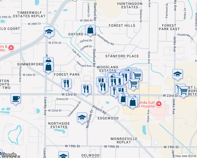 map of restaurants, bars, coffee shops, grocery stores, and more near 2352-2372 Stanford Road in Panama City