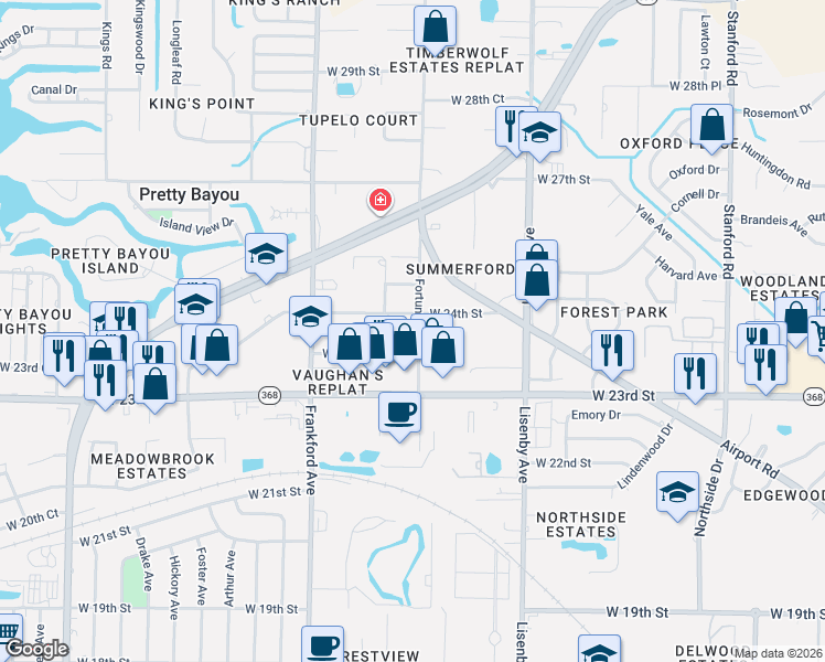 map of restaurants, bars, coffee shops, grocery stores, and more near 2416 Fortune Avenue in Panama City