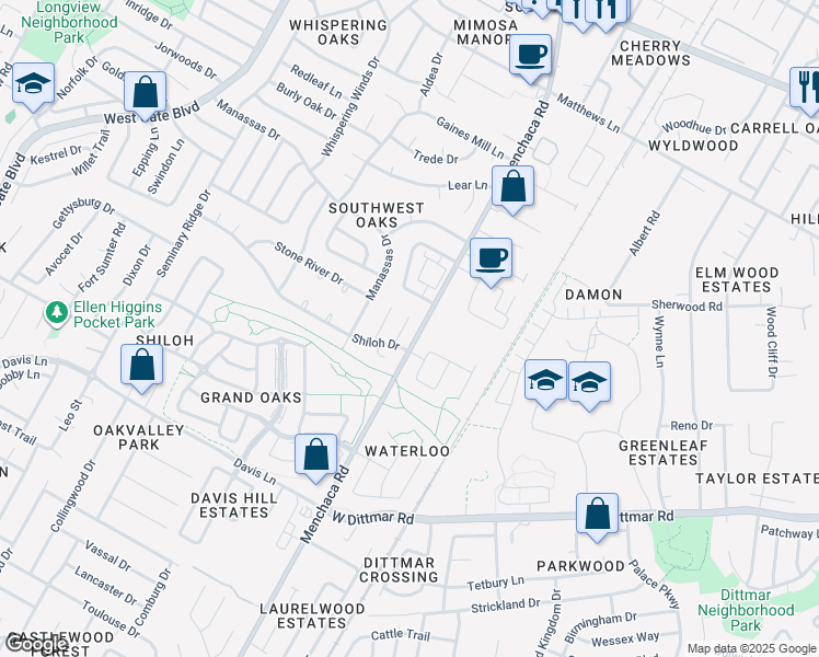 map of restaurants, bars, coffee shops, grocery stores, and more near 8102 Dowling Cove in Austin