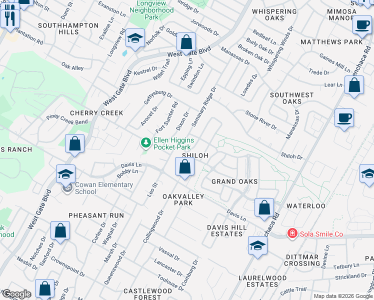 map of restaurants, bars, coffee shops, grocery stores, and more near in Austin