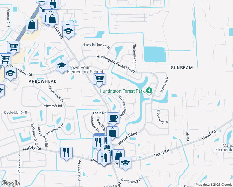 map of restaurants, bars, coffee shops, grocery stores, and more near 4107 Piney Branch Court in Jacksonville