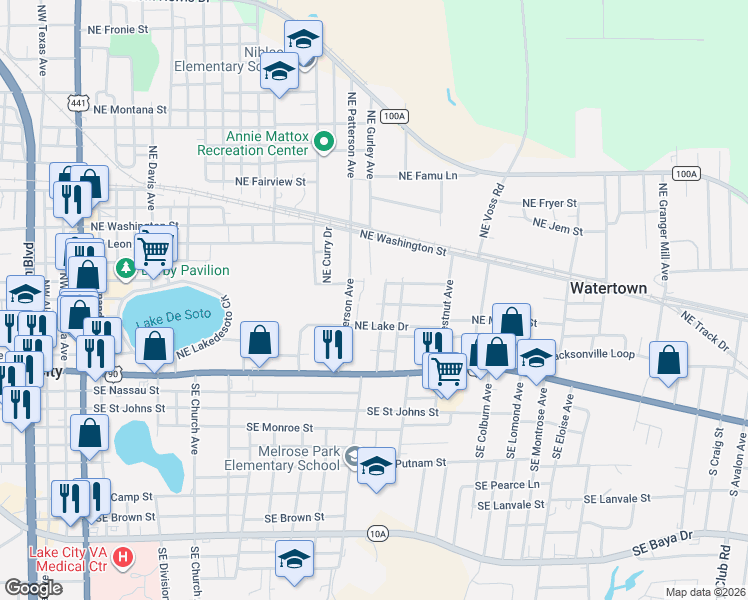 map of restaurants, bars, coffee shops, grocery stores, and more near 286 Northeast Anderson Terrace in Lake City