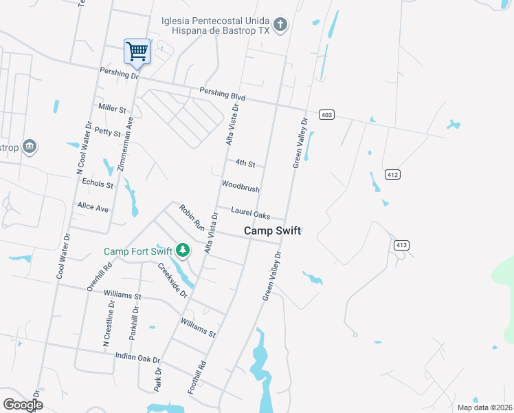 map of restaurants, bars, coffee shops, grocery stores, and more near 289 Foothill Road in Bastrop