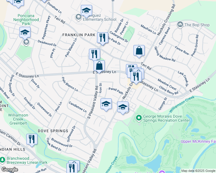 map of restaurants, bars, coffee shops, grocery stores, and more near 4904 Parell Path in Austin