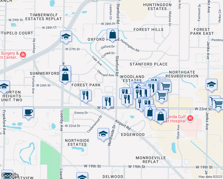 map of restaurants, bars, coffee shops, grocery stores, and more near 2405 Stanford Road in Panama City