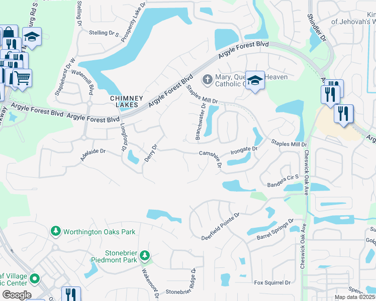 map of restaurants, bars, coffee shops, grocery stores, and more near 9157 Camshire Drive in Jacksonville