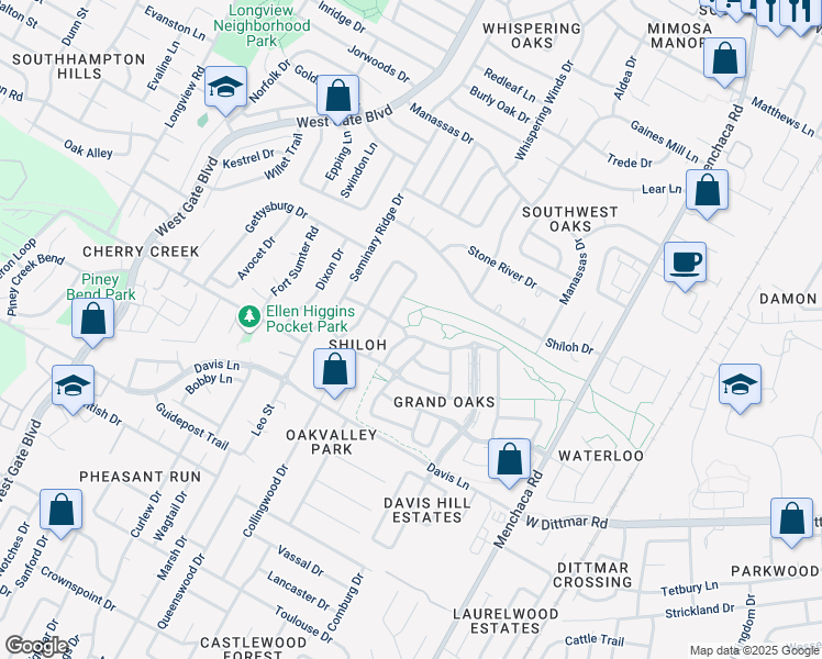 map of restaurants, bars, coffee shops, grocery stores, and more near 2600 Campfield Parkway in Austin