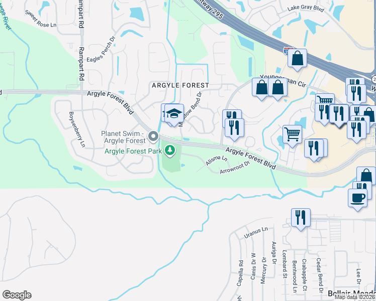 map of restaurants, bars, coffee shops, grocery stores, and more near 6789 Arrowroot Drive in Jacksonville