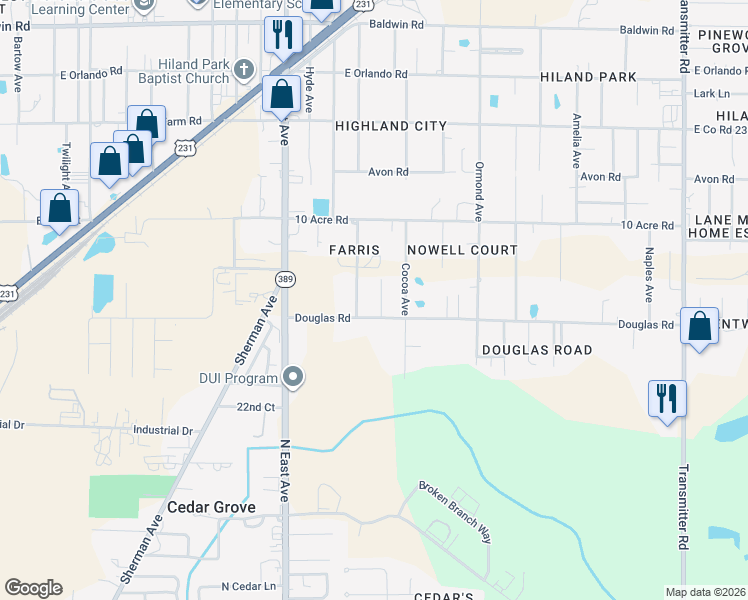 map of restaurants, bars, coffee shops, grocery stores, and more near 2420 Wakulla Avenue in Panama City