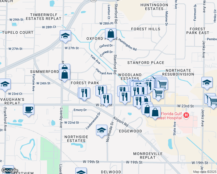 map of restaurants, bars, coffee shops, grocery stores, and more near 2405 Stanford Road in Panama City
