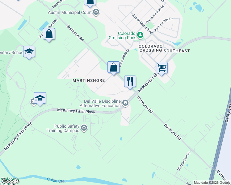 map of restaurants, bars, coffee shops, grocery stores, and more near 4303a Shallowbrook Trail in Austin