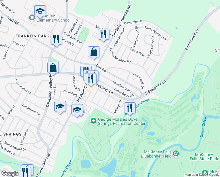 map of restaurants, bars, coffee shops, grocery stores, and more near 5509 China Berry Road in Austin