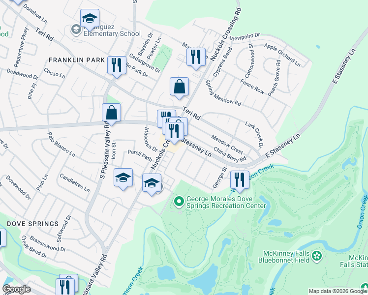 map of restaurants, bars, coffee shops, grocery stores, and more near 5317 Nuckols Crossing Road in Austin
