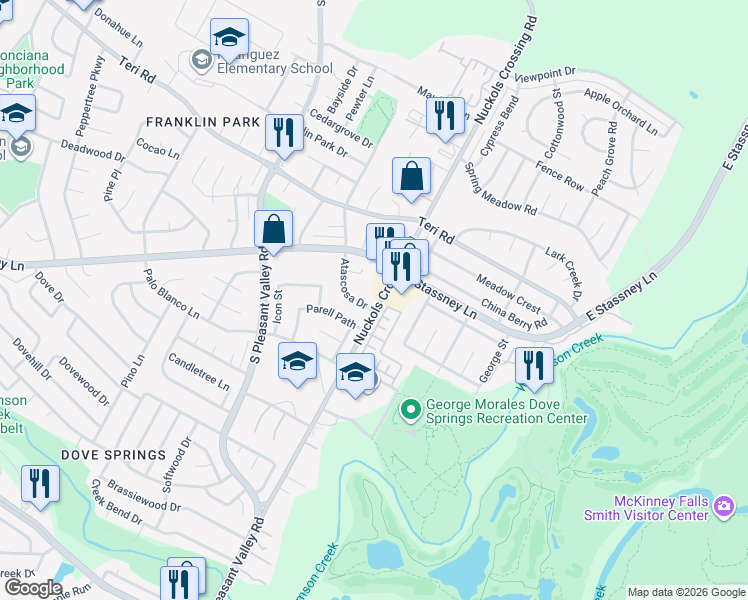 map of restaurants, bars, coffee shops, grocery stores, and more near 5405 Agua Caliente Cove in Austin