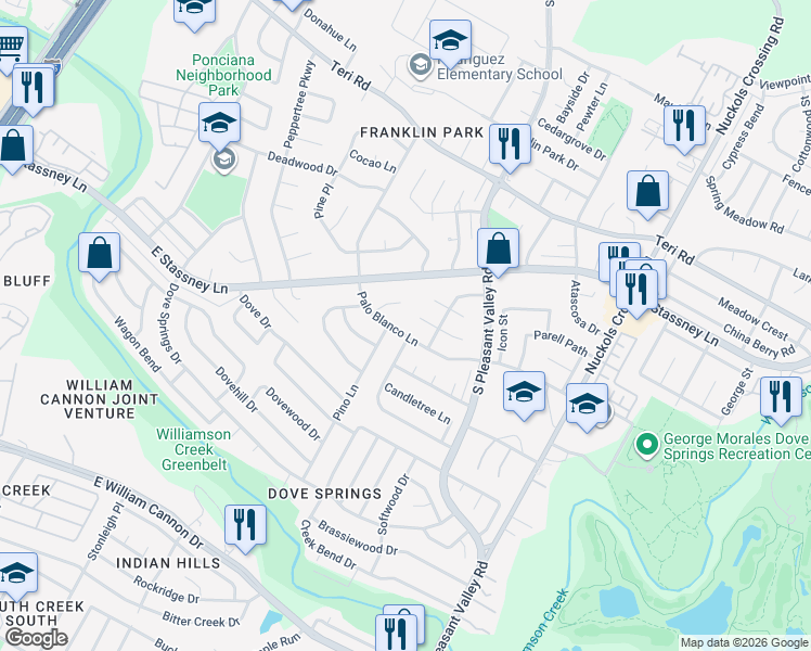 map of restaurants, bars, coffee shops, grocery stores, and more near 4503 West Village Court in Austin
