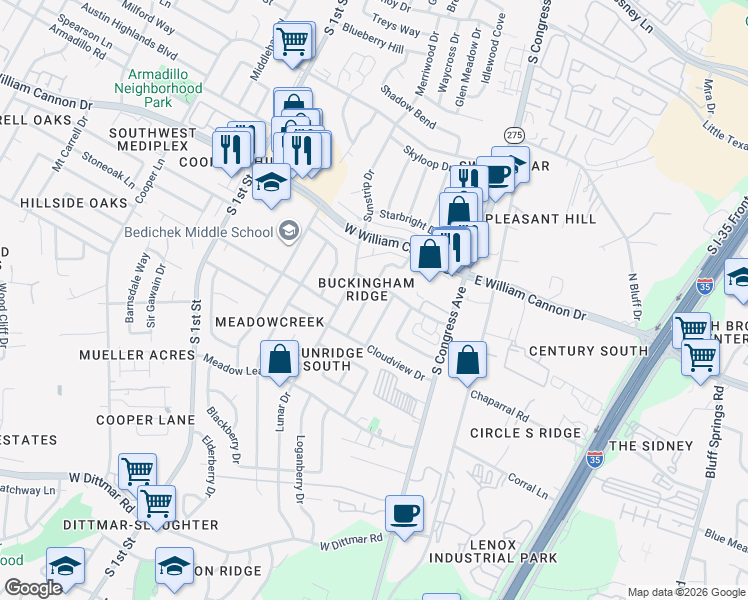 map of restaurants, bars, coffee shops, grocery stores, and more near 6902 Skynook Drive in Austin