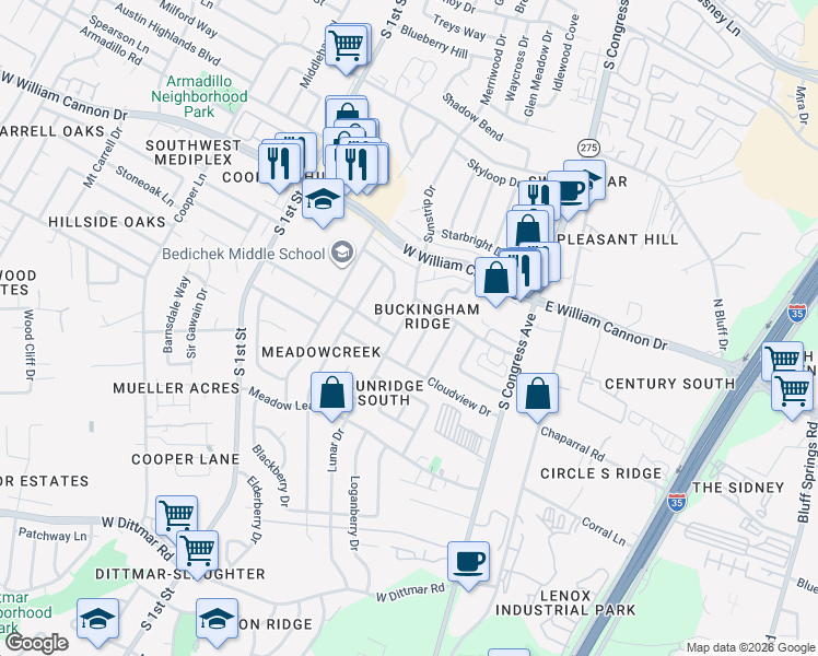 map of restaurants, bars, coffee shops, grocery stores, and more near 6902 Skynook Drive in Austin