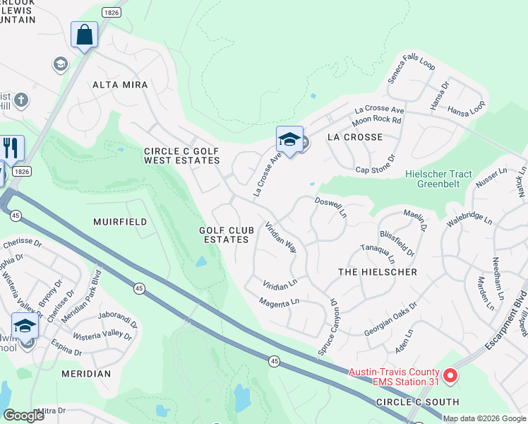 map of restaurants, bars, coffee shops, grocery stores, and more near 11304 Viridian Way in Austin