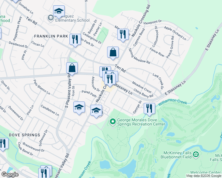 map of restaurants, bars, coffee shops, grocery stores, and more near 5317 Nuckols Crossing Road in Austin