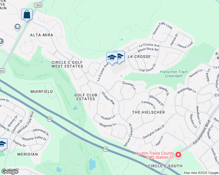 map of restaurants, bars, coffee shops, grocery stores, and more near 7512 Doswell Lane in Austin