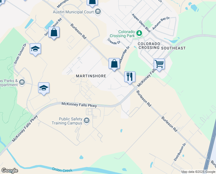 map of restaurants, bars, coffee shops, grocery stores, and more near 4402 Shallowbrook Trail in Austin