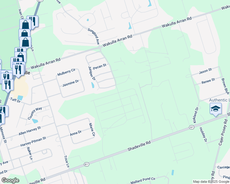 map of restaurants, bars, coffee shops, grocery stores, and more near 186 Juniper Drive in Crawfordville
