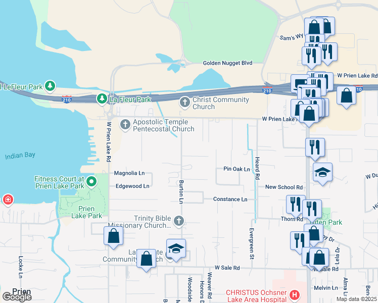 map of restaurants, bars, coffee shops, grocery stores, and more near 2422 Francis Dr in Lake Charles