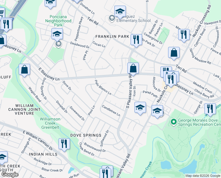 map of restaurants, bars, coffee shops, grocery stores, and more near 4503 West Village Court in Austin
