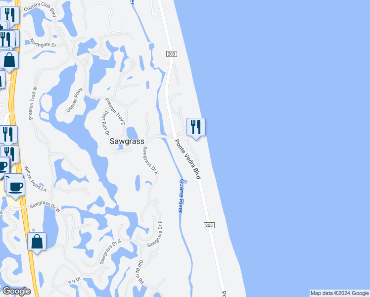 map of restaurants, bars, coffee shops, grocery stores, and more near 635 Summer Place in Ponte Vedra Beach