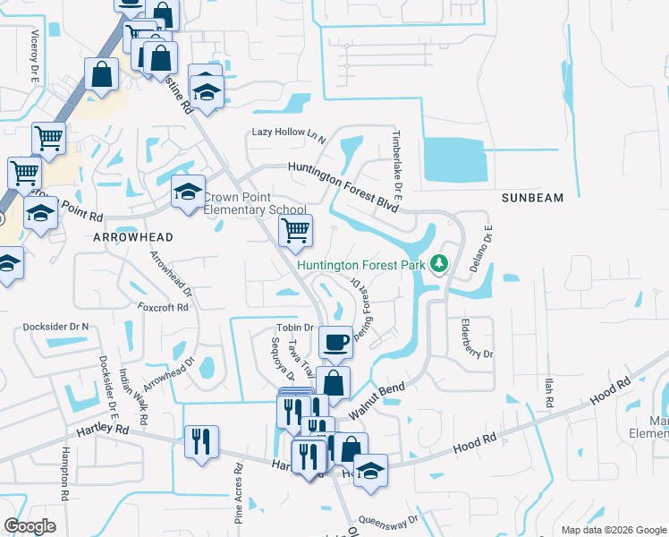 map of restaurants, bars, coffee shops, grocery stores, and more near 4107 Piney Branch Court in Jacksonville
