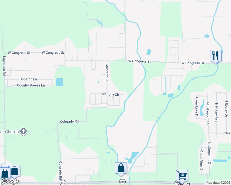 map of restaurants, bars, coffee shops, grocery stores, and more near 110 Marigny Circle in Duson