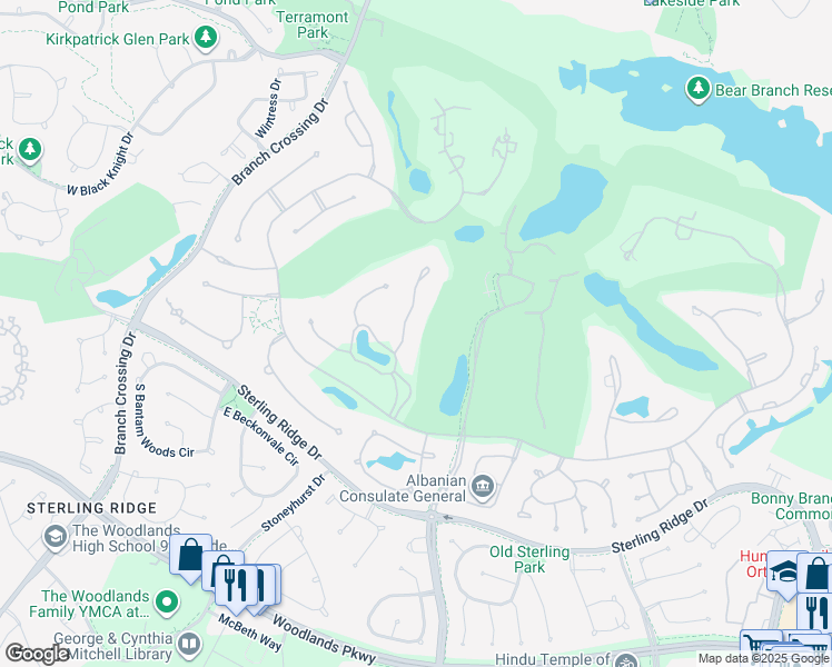 map of restaurants, bars, coffee shops, grocery stores, and more near 18 Damask Rose Way in Spring