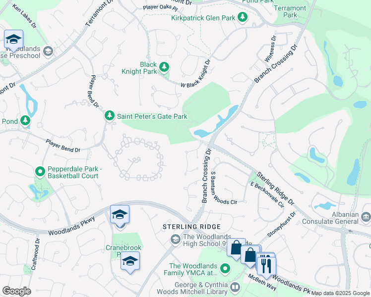 map of restaurants, bars, coffee shops, grocery stores, and more near 51 Rhapsody Bend Drive in Spring