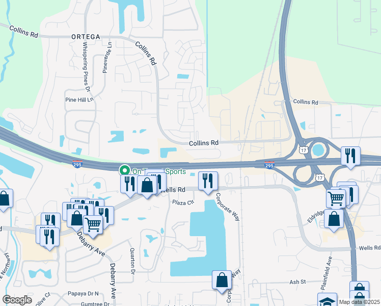 map of restaurants, bars, coffee shops, grocery stores, and more near 5064 Knightsbridge Circle North in Jacksonville