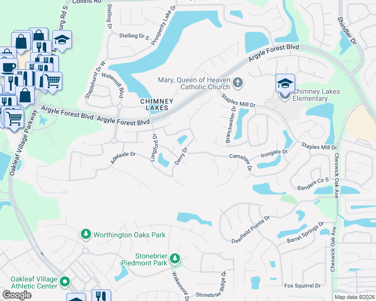 map of restaurants, bars, coffee shops, grocery stores, and more near 8637 Derry Drive in Jacksonville
