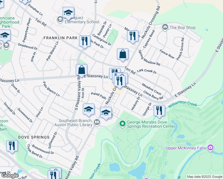 map of restaurants, bars, coffee shops, grocery stores, and more near 5405 Agua Caliente Cove in Austin