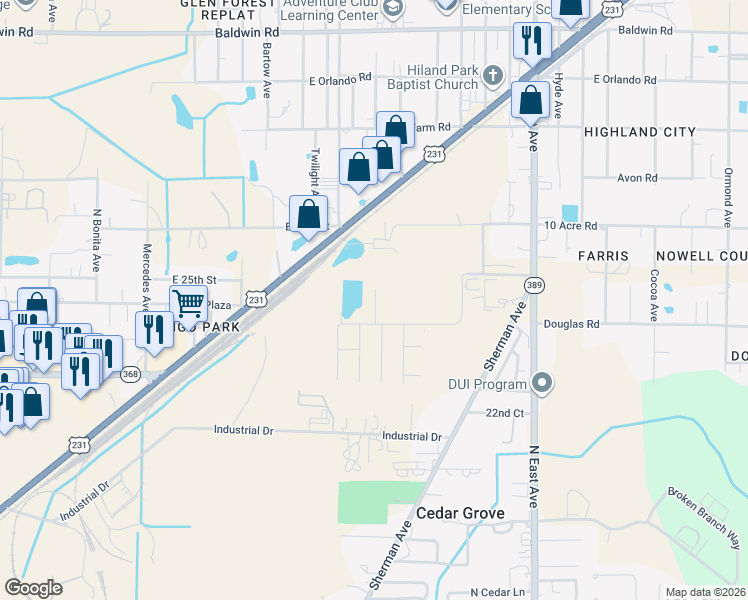 map of restaurants, bars, coffee shops, grocery stores, and more near 2335 Douglas Rd in Panama City