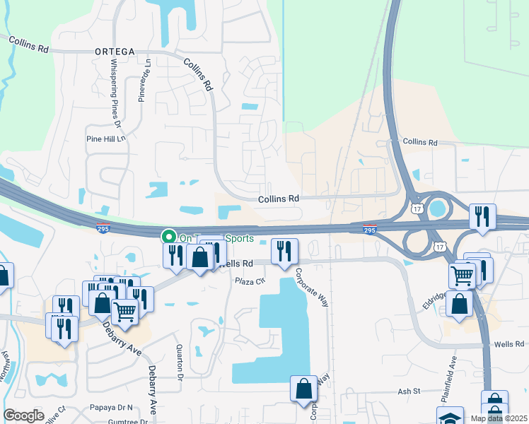 map of restaurants, bars, coffee shops, grocery stores, and more near 5064 Knightsbridge Circle North in Jacksonville
