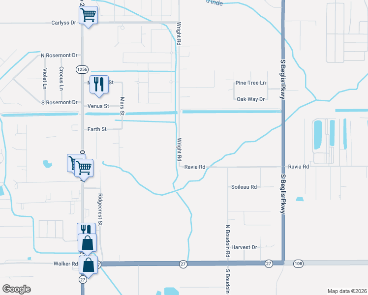map of restaurants, bars, coffee shops, grocery stores, and more near 3936 Wright Rd in Sulphur