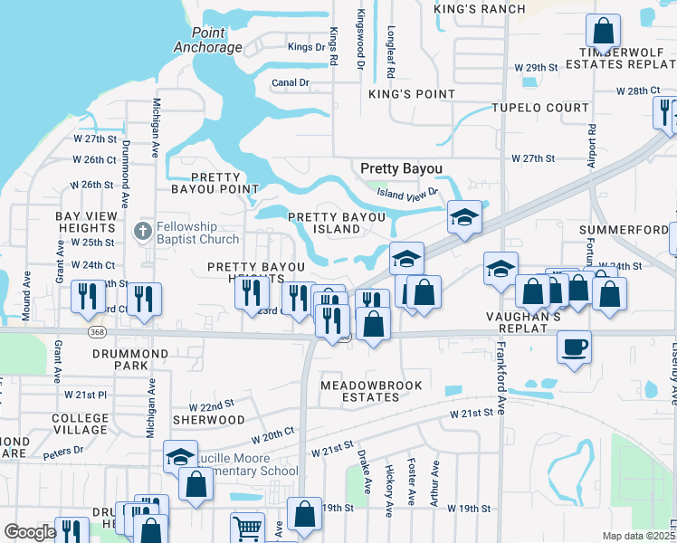 map of restaurants, bars, coffee shops, grocery stores, and more near 2412 Saint Andrews Boulevard in Panama City