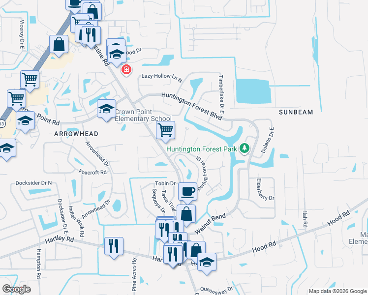 map of restaurants, bars, coffee shops, grocery stores, and more near 4107 Piney Branch Court in Jacksonville