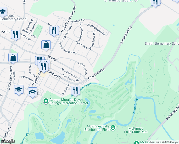 map of restaurants, bars, coffee shops, grocery stores, and more near 5801 Walnut Hollow Cove in Austin
