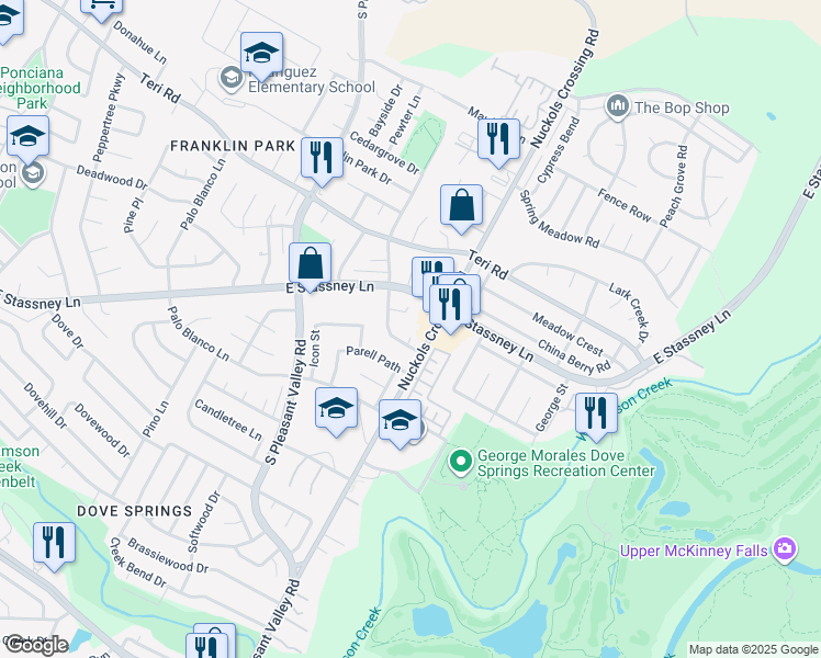 map of restaurants, bars, coffee shops, grocery stores, and more near 5405 Agua Caliente Cove in Austin