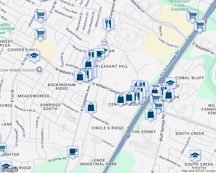 map of restaurants, bars, coffee shops, grocery stores, and more near in Austin